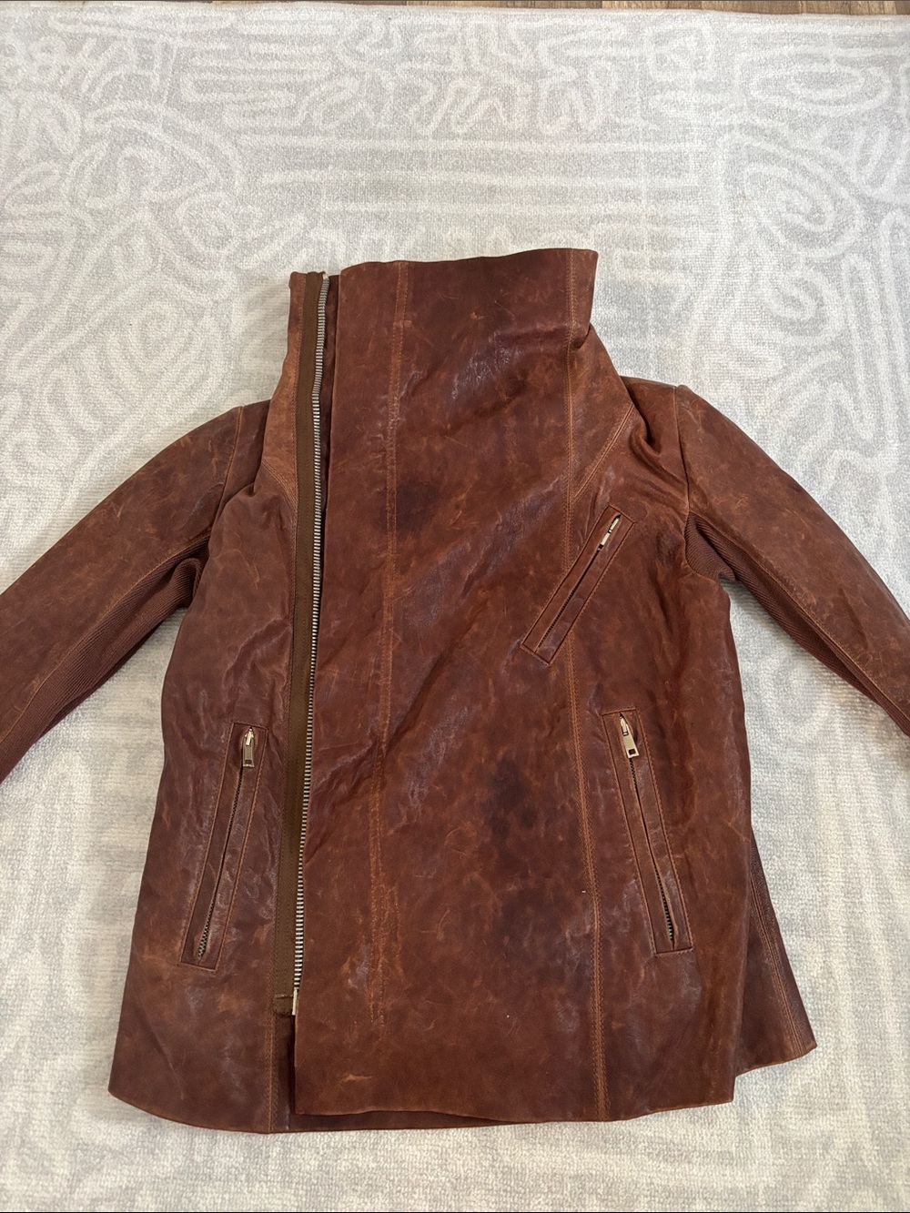 Rick Owens Brown Distressed Leather Jacket- runs small (fits like a size 4)